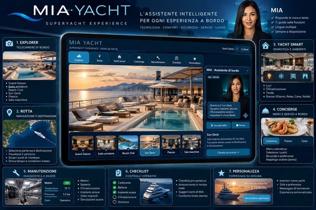 MIA Yacht: panoramica delle sette aree di lavoro, dal tour dell’imbarcazione al concierge